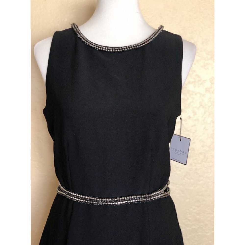 Laundry by Shelli Segal Women's Black Crystal Embellished Midi Dress Size 8 - Picture 3 of 12